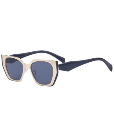 Imagem de Óculos de sol olho de gato femininos de luxo, populares, retrô, armação grande, masculino, para atividades ao ar livre, viagem, proteção solar UV400 (cinza dourado)