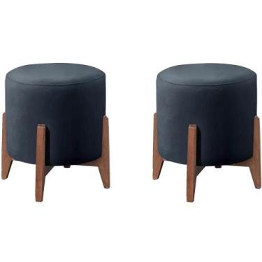 Imagem de Kit 2 Puff Puf Sala Lhor Veludo Azul Rm Azul - MÓVEIS ROMER