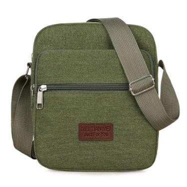Imagem de Bolsa de ombro masculina retrô estilosa de lona transversal em cores sólidas leve na moda para viagens e caminhadas, Verde militar, Small, Casual
