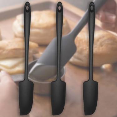 Imagem de Espátula de frasco de silicone, raspador de borracha pequeno, espátulas de silicone resistente ao calor, sem costura, panelas não grudadas, 28 cm, pacote com 3, preto