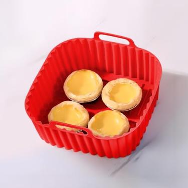 Imagem de Forros de silicone para fritadeira a ar, forros de silicone reutilizáveis de grau alimentício fáceis de limpar, acessórios para fornos de forno airfryer (vermelho)
