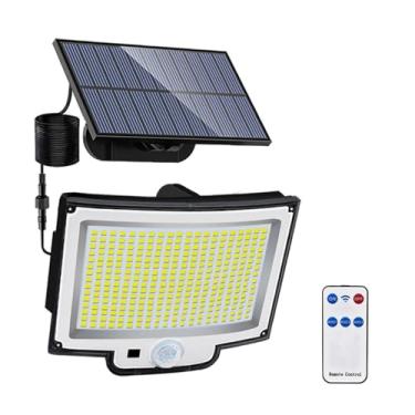 Imagem de Refletor Solar Externo com Sensor de Movimento, Holofote Solar LED, Luz de Segurança – 3 Modos de Iluminação, Controle Remoto, IP65 à Prova d’Água, Cabo de Extensão 5 metros (318 LEDS - 1 peça)