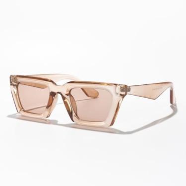 Imagem de Óculos de sol modernos olho de gato para mulheres e homens, óculos de sol modernos retrô urbanos, perfeitos para fotografia de roupas urbanas, Armação marrom Tra/Lente rosa, Lens Width: 50 Millimeters