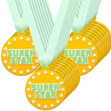 Imagem de AmazingSpark 60 medalhas de borracha Super Star, medalhas de prêmio de borracha de 5 cm a granel com fita Vencedor incentiva a participação da equipe em competições de prêmios de troféus de formatura