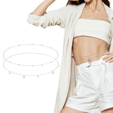 Imagem de Corrente de cintura banhada a ouro/prata para mulheres, corrente de barriga em camadas, biquíni sexy, corrente de cintura ajustável, joia para mulheres (prata), 26inch, Metal não precioso, Sem Pedra