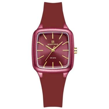 Imagem de Relogio Feminino Design Quadrado Casual Simples Impermeavel Pulseira Silicone Vermelho
