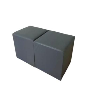 Imagem de Banqueta Preta Puff de Couro Sintético, Conjunto de Pufes com 2 Unidades, Design Moderno, Estofado para Sala de Estar (Cinza)