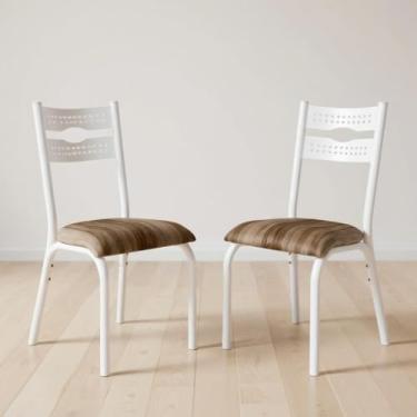 Imagem de Kit 2 Cadeiras de Aço com Assento Estofado Luna - Branco e Capuccino