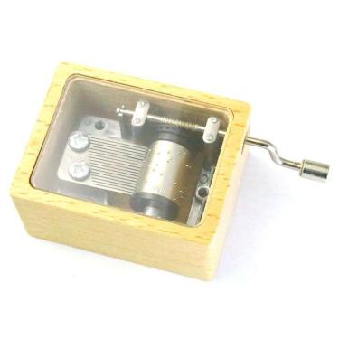 Imagem de Caixa de música de madeira transparente com manivela Feliz Natal