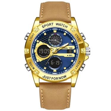 Imagem de Relógio Digital Esportivo Quartzo Display Duplo á Prova D´agua Azul Dourado