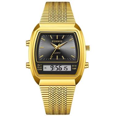 Imagem de Relógio Esportivo Digital à Prova Dágua Em Aço Inoxidavel Masculino Preto Dourado