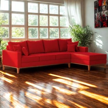 Imagem de Sofá 4 Lugares Beny Com Chaise Direito Suede Vermelho