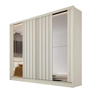 Imagem de Guarda Roupa Galati Ripado Com 2 Espelhos 100% Mdf Mademarcs Off White