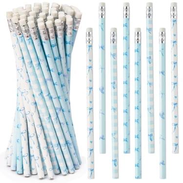 Imagem de Xqumoi Lápis de laço azul Coquette com borracha – Lápis HB #2, recompensas para estudantes de sala de aula, material de escritório escolar, enchimentos de sacolas de brinde de festa, lembrancinhas de