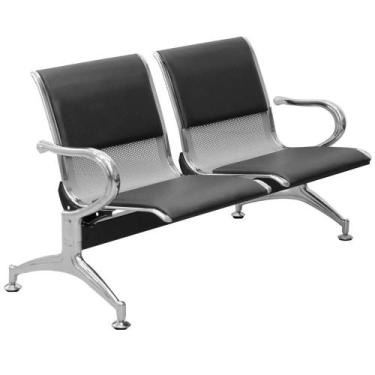 Imagem de Cadeira Longarina 2 Lugares Cromado Prata com Almofada - Nagano