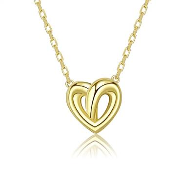 Imagem de Rockyu Colar feminino pingente de coração joia delicada banhado a ouro 18K forma de amor aberto design minimalista presente de aniversário de dia dos namorados