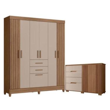 Imagem de Guarda Roupa Solteiro Malta E Cômoda Texas Carvalho Fendi - Moval - MO