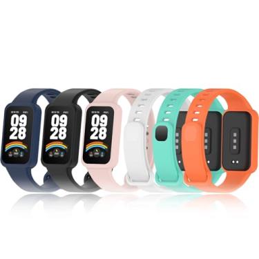 Imagem de Z.DuDuZAZA 6 pulseiras compatíveis com Xiaomi Smart Band 9 Active de substituição, pulseira de relógio de silicone ajustável integrada com capa para Mi Smart Band 9 Active