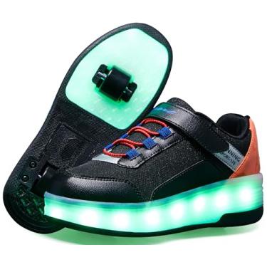 Imagem de ANEFUN Tênis de patins LED de 4 rodas para crianças de 5 a 15 anos - 12 modos de iluminação para meninos e meninas, Preto, 16