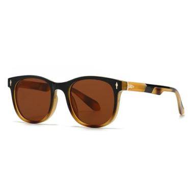 Imagem de Óculos de sol retrô oval punk feminino luxuoso, rebites da moda, óculos de sol masculinos com lentes degradê UV400 (âmbar preto e chá)