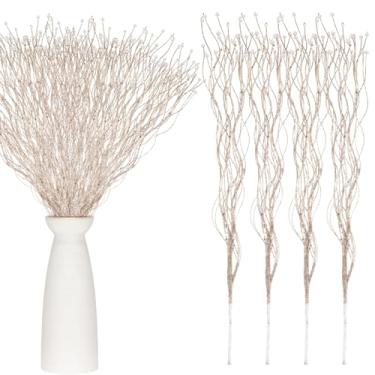 Imagem de Maysing 12 palhetas douradas de Natal de 43 cm, pérolas artificiais, enfeites de hastes de Natal, galhos encaracolados com glitter, guirlanda de árvore de Natal, artesanato faça você mesmo, enchimento