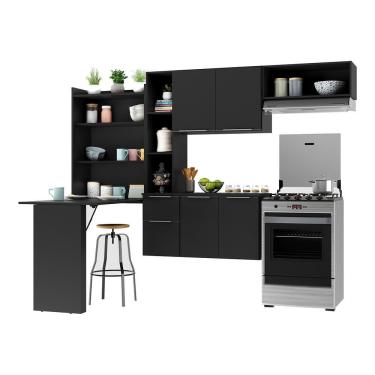 Imagem de Cozinha Compacta Multimóveis Sofia Fg2007 Com Mesa Dobrável Preta