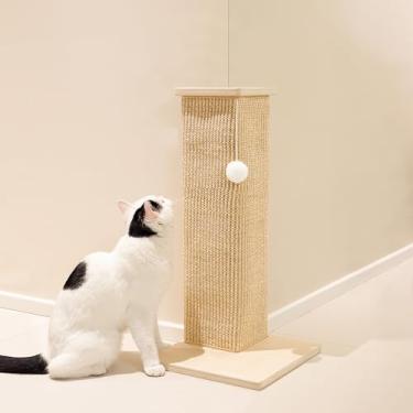Imagem de PETKARAY Arranhador de canto para gatos, poste de sisal para arranhar 55 cm, almofada para arranhões de canto para gatos internos, protetor de móveis com bola de brinquedo