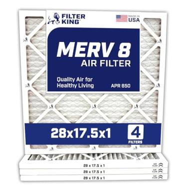 Imagem de Filter King Filtro de ar 28 x 17,5 x 1 | Pacote com 4 | Filtros de forno A/C plissados MERV 8 HVAC | Feito nos EUA | Tamanho real: 71 x 17,5 x 1,90 cm