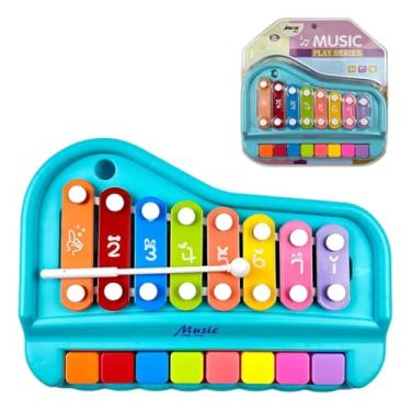 Imagem de Pianinho Xilofone Infantil Musical Azul Diversão Aprendizado E Ritmo Em um Só Brinquedo Som Luz E Teclas Interativas Para Estimular A Criatividade Das Crianças(Cor Azul)
