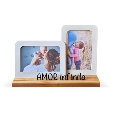 Imagem de Porta-Retrato Duplo Amor Infinito, Moldura para Fotos 10x15 cm, 2 Fotos Vertical e Horizontal, Feito de Metal e Madeira Pinus, Contemporâneo - GEGUTON