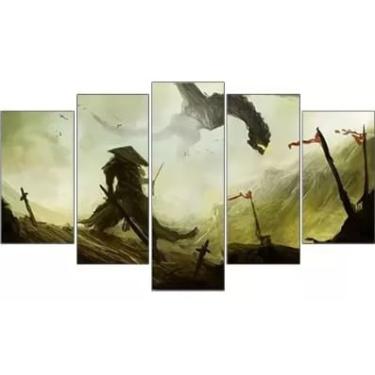 Imagem de Kit quadro decorativo 5 peças 95x60cm Samurai Dragão