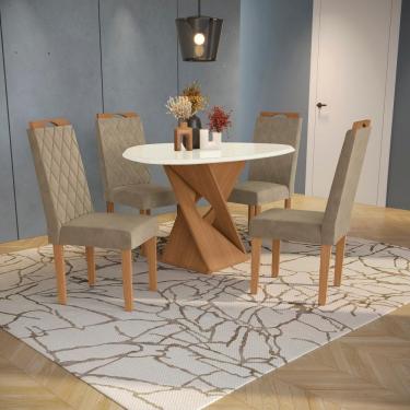 Imagem de Conjunto Sala De Jantar Luna Kappesberg 4 Cadeiras Veludo Bege