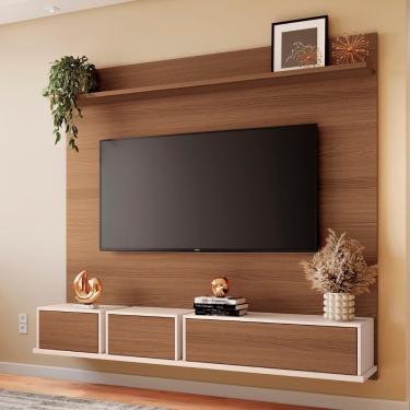 Imagem de Painel Tv 70 Pol 180cm Bancada Suspensa Max Off/castanho - Hb Móveis