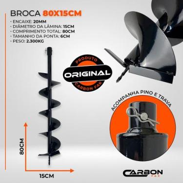 Imagem de Broca 80x15cm com Pino Trava Para Perfurador de Solo Carbon Fak