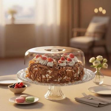 Imagem de Prato de Vidro com Pé e Tampa Plástica Gourmet Boleira de Vidro Mesa P