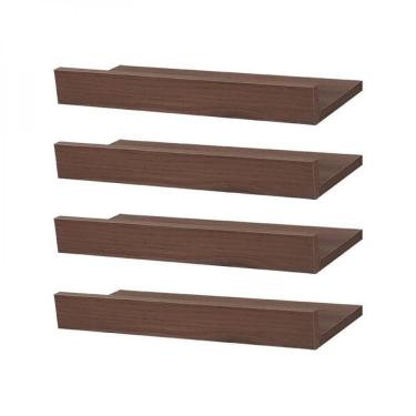 Imagem de Kit 4 Prateleiras Porta Quadros 50 x 10cm Nogal