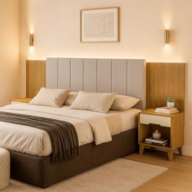 Imagem de Cabeceira Cama Box Com Criado Elena Casal e Queen 1,40/1,60. (Nature/Off)