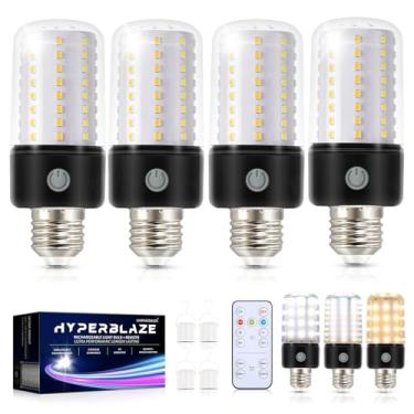 Imagem de LUXKAZSAZZI Lâmpada Hyperblaze Operada Por Bateria Com Controle Remoto, 72 Leds De Amplo Brilho E 3 Cores Reguláveis, Lâmpadas Recarregáveis Para Luminárias, Soquete Usb + E26 Carregamento, Arandela