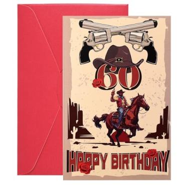 Imagem de Cartão engraçado de aniversário de 60 anos para ele, estilo vaca ocidental, papel comemorativo de 60 anos com envelope ideia vintage suprimentos de presente para homens pai marido