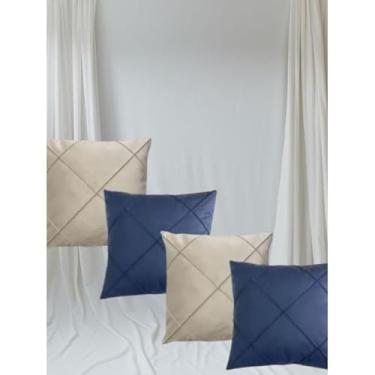 Imagem de Conjunto de Almofadas para Sofá com Capa Removível e Enchimento, Estampa Moderna e Tecido Suave, para Sala, Quarto e Decoracao de Casa (45x45cm) (palha com azul)
