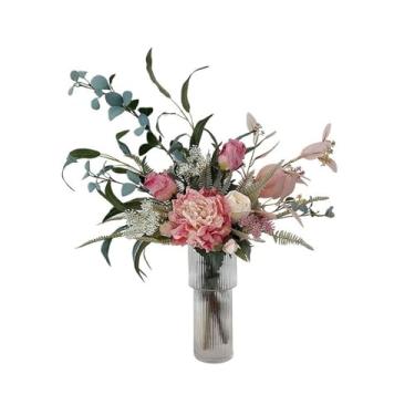 Imagem de Flores artificiais Casa mesa de jantar centro arranjo flores decorativas seda simulação peônia arte floral buquê rosa(2)