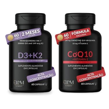 Imagem de Vitamina D3 + K2 MK7 + Coenzima Q10 com Vitamina E ELLYM NUTRITION Suporte Ósseo e Antioxidante