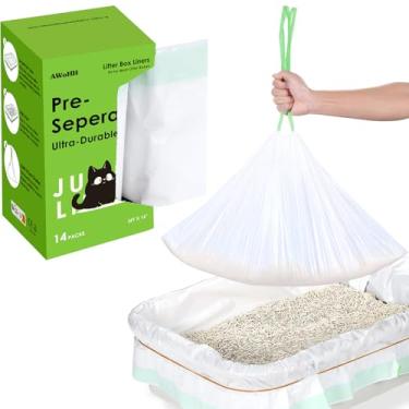 Imagem de 14 sacos para caixa de areia para gatos, sacos grandes/jumbo com cordão para caixa de areia, forro de areia de gatinho resistente pré-separado 91 x 40 cm