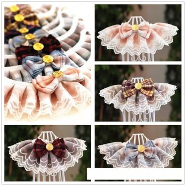 Imagem de Dpofirs Colar de Babador de Gato de Renda Xadrez JK, Acessórios Elegantes e Fofos para Cachecol para Animais de Estimação, Ideal para Donos de Animais de Estimação – Poliéster (M)