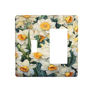 Imagem de Nadoabtm Capas de tomada simples campo branco floral 1 interruptor 1 interruptor 1 combinação de balancim placa de parede decorativa placas de interruptor elétrico placa de cobertura para decoração de