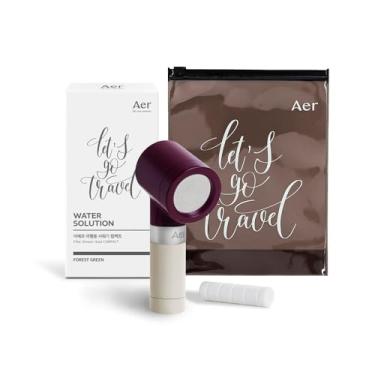 Imagem de Conjunto de mini chuveiro Aer Travel com filtro | Kit de chuveiro portátil compacto com spray de alta pressão, redução de cloro e cálcio | Inclui filtros e bolsa à prova d'água | Borgonha