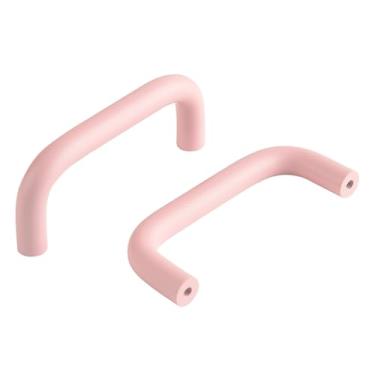 Imagem de funifiti Pacote com 5 puxadores rosa armário gaveta armário infantil puxador 3 polegadas (76 mm) orifício central duplo dobra alças de transporte (5, rosa, 3 polegadas (76 mm))
