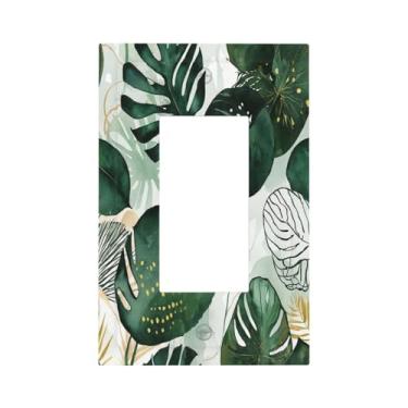 Imagem de Naiqadnehz Capas decorativas Boho Tropical Leaves 1 Gang Single Rocker Light Switch Cover Plate Placas de parede GFCI Placa frontal para decoração de quarto e banheiro