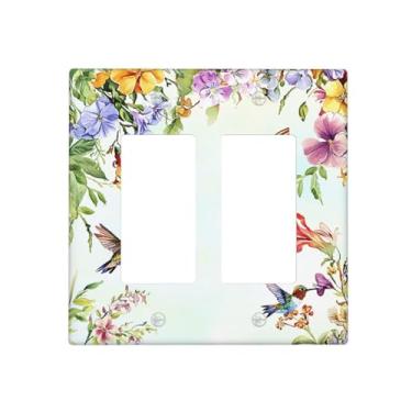 Imagem de JDAKHD Placa decorativa Gfci beija-flores e arte floral aquarela 2 gangues duplo balancim placa de parede tropical botânica pássaros elétricos capas de tomada para cozinha decoração de casa