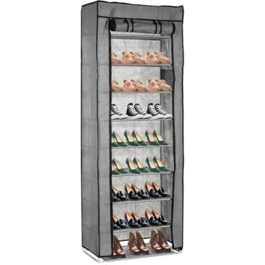 Imagem de Organizador de sapateira resistente de 10 camadas com capa, prateleira de metal para sapatos de 50 a 55 pares, ideal para entrada, armário ou armazenamento de garagem
